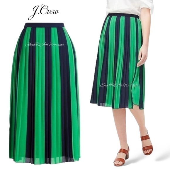J.Crew (factory) NWT navy & Kelly green pleated midi skirt *shop@iamwarrior - Picture 2 of 11